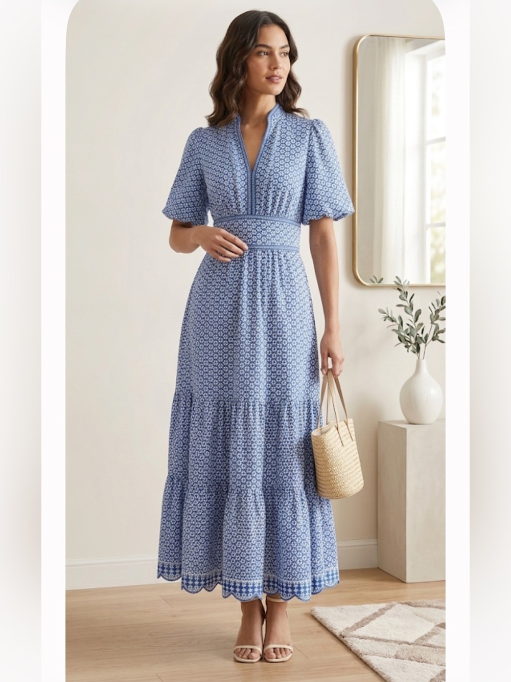 Elegant Blue Patterned Dress